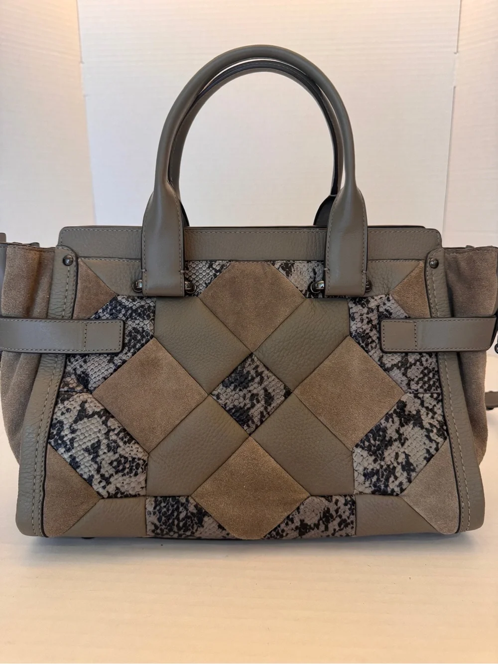 Coach Swagger Patchwork Satchel Purse Snakeskin Quilted Leather Suede NWOT ES